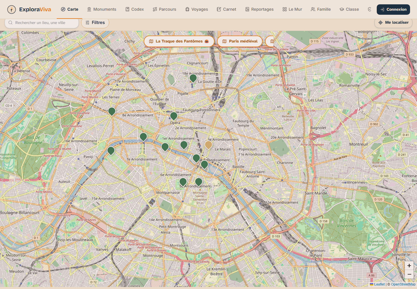 ExploraViva — carte des missions à Paris