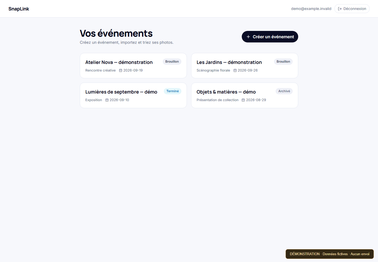 SNAPLINK — gestion des événements