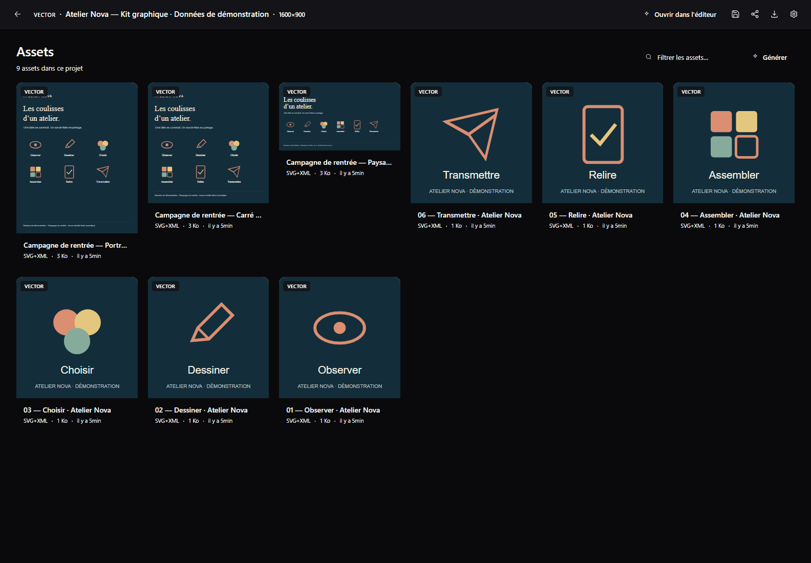 Vector Studio — dashboard : capture à relire