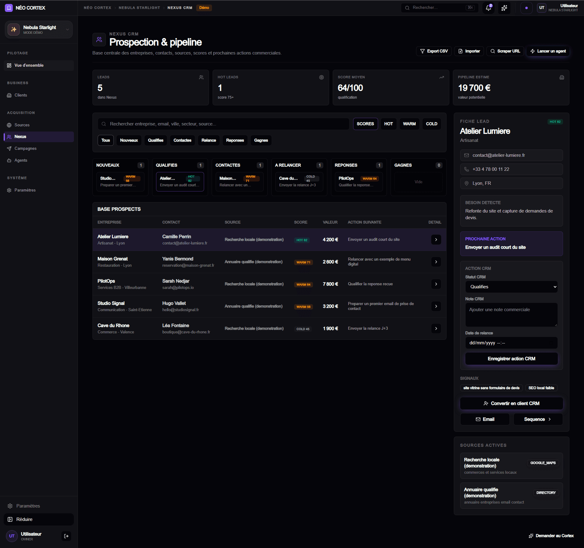 Néo Cortex — CRM complet de démonstration